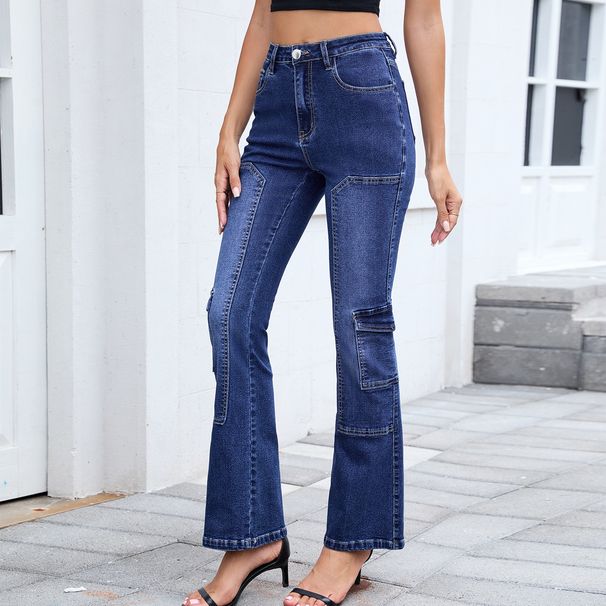 New European And American Cross-border Foreign Trade Wish Low-waist Washed Casual Micro-flare High-elastic_mkmklike.com