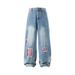 Vintage Embroidered Patchwork Denim Pants - Relaxed Fit Wide Leg Unisex Jeans For Spring & Summer_mkmklike.com