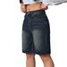 Women's Vintage Washed Denim Shorts – Relaxed Fit Mid-Thigh Length | Euro/US Sizing (XS-XXL) | Light Blue Casual Style_mkmklike.com