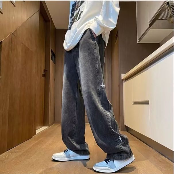 Retro American Loose-Fit Jeans For Men – Vintage Washed Denim With Straight-Leg & Streetwear Edge_mkmklike.com