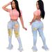 Women's Clothing Washed Distressed Fringe Jeans Flared Pants Slim Fit Casual Long Denim Handmade_mkmklike.com