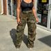 Distressed Camo Cargo Pants For Women | Oversized Streetwear Jeans With Multi-Pockets | Washed-Out Military Style (Camo/Grey, S-XXL)_mkmklike.com