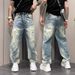 Men's American Style Straight Leg Jeans Washed Distressed Ripped Denim Trendy Stylish New Instagram Style_mkmklike.com