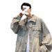 Loom Ripped Denim Men Vintage European Jacket Yellow Mud American Style Autumn Cool Street Fashion Black_mkmklike.com