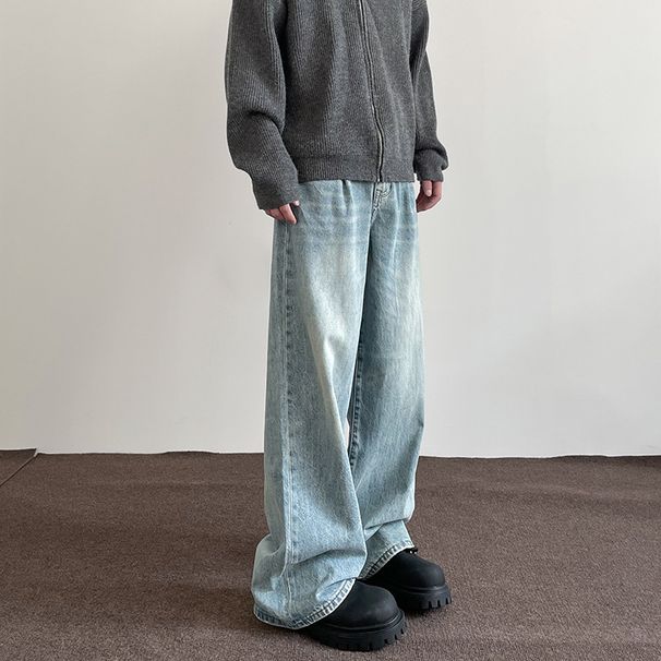 Clean Fit Washed Blue Jeans – High Street Straight Leg Denim Pants For Men & Women (S-XXXL, Oversized Relaxed Fit, Vintage Wash, No-Stretch Comfort)_mkmklike.com