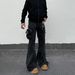 Retro High-Street Flared Jeans – Vintage Washed Black, Utility Pockets, Unisex Slim Fit (S-3XL)_mkmklike.com