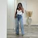 Vintage Washed Denim Jeans For Women With Fringe & Cross Patches - Straight Leg, High Waist, Comfortable Cotton Blend_mkmklike.com