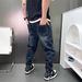 Men's Retro Washed Distressed Blue Jeans Loose Fit Casual Harem Pants Low Waist Standard Thickness Slight Stretch_mkmklike.com
