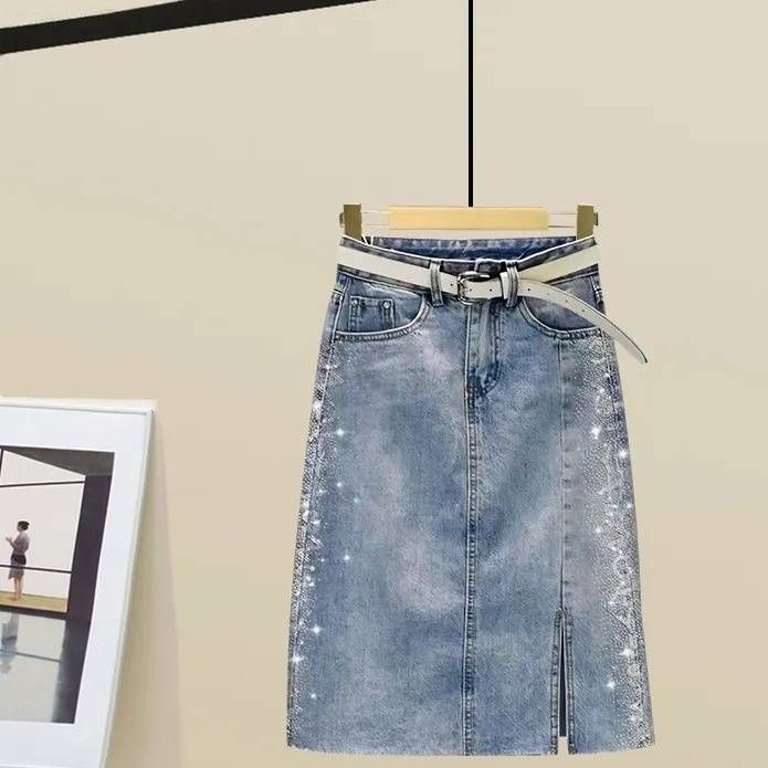 Women's Clothing new slim fit bow short sleeve + hot diamond split denim skirt ins_mkmklike.com