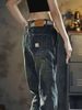 Men's Japanese Retro Style Loose Fit Casual Pants mid Waist Straight Leg Stretch Business Workwear Durable Washed Blue Jeans_mkmklike.com