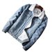 Trendy Men's Light Washed Denim Jacket With Fleece Lining, Slim Fit Winter Coat, Casual Streetwear For Youth_mkmklike.com
