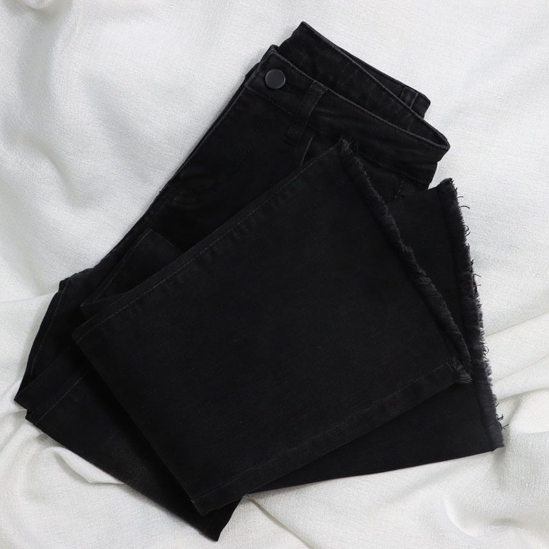 Women's High Waist Flared Jeans - Retro Blue & Black Stretch Denim Pants Summer Lightweight Comfortable Petite-Friendly Bootcut_mkmklike.com