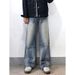 American Retro Washed Distressed Simple Versatile Loose Wide Leg Straight Leg Jeans That Flatter Your Figure And Make You Look Taller._mkmklike.com