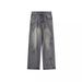 European And American Street Retro High-End Feel Distressed Flared Jeans For Men, Trendy Brand, Loose Washed Vintage_mkmklike.com