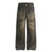 Punk Wasteland Vintage Dirty Jeans Niche Loose Button Design Distressed Washed Straight Long Pants For Men_mkmklike.com
