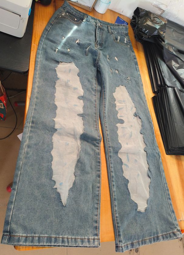 Women's Clothing Retro Straight Pants Hollow Texture Niche Design Gradient Jeans Loose Wide Leg Trousers Ins_mkmklike.com