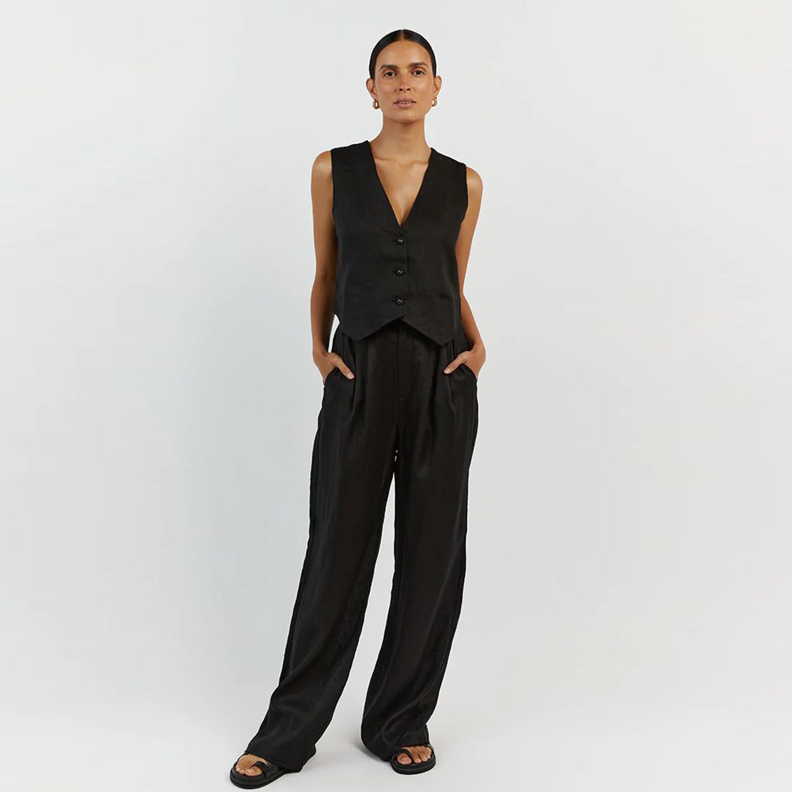 Women's Clothing Summer New Cotton And Linen Sleeveless Vest Vest Trousers Two Piece Suit Female Casual Fashion Suit_mkmklike.com