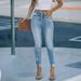 Cross-border 2025 European And American Stretch Denim Jeans Women, Long Ripped Mid-waist Skinny Pants For Sexy Girls_mkmklike.com
