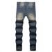 Men's Ripped Straight Fit Denim Jeans – Vintage Blue Washed Cotton Pants For Street Style (Sizes 28-40, Classic Blue)_mkmklike.com