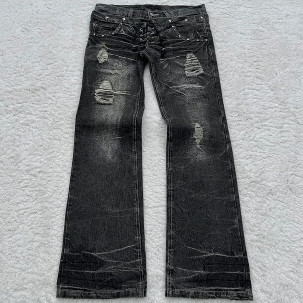 Men's Clothing Washed Jeans Gothic Style Retro Flared Double Waist Trousers_mkmklike.com