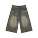 Men's Clothing Wide Leg Cropped Jeans Summer Retro Washed Loose Straight Shorts Men's Shorts Trend_mkmklike.com
