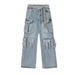2025 American Retro Washed Heavy Duty Multi Pocket Jeans For Men Straight Loose Overalls Trendy Brand_mkmklike.com