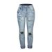 Women's Elastic Washable Jeans Perforated Straight Tube Street Style Denim Pants_mkmklike.com