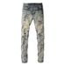 Loom European And American Style Jeans 98% Cotton + 2% Spandex High Street Graffiti Ripped Stretch Slim Fit Skinny Men's_mkmklike.com