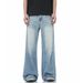 Vintage Washed Blue Jeans For Men & Women - Classic Straight Leg, Mid Rise, Comfortable Cotton Denim Pants With Cat Whisker Details_mkmklike.com