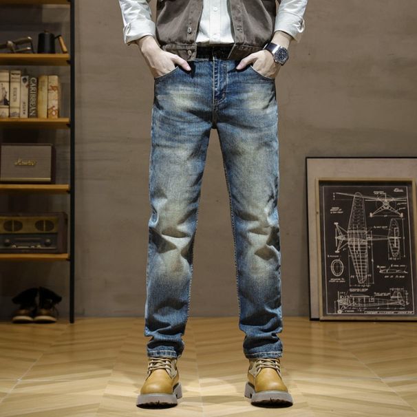 New Retro Heavyweight Denim Jeans for Young Men Straight Leg Comfortable Pants American Style Trendy Brand 2024_mkmklike.com