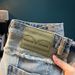 Men's Ripped Jeans, Trendy Brand, Stretchy Slim Fit, Embroidered Patches, Mid Length Shorts, Blue, In Stock, Korean Style, Basic Straight Leg._mkmklike.com