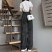 High-Waisted Wide Leg Jeans For Women -Trendy Black Gray Flowy Trousers, Straight Cut & Stretch Comfort, Long Hemline_mkmklike.com
