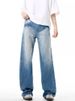 Men's & Women's Classic Cleanfit Blue Washed Denim Jeans – Relaxed Straight Leg, Comfortable Cotton, Versatile For Casual Wear_mkmklike.com