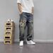Men's Summer American Retro Loose Straight Leg Jeans Ripped Patches And Patchwork Versatile Long Pants_mkmklike.com