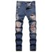 Men's Distressed Denim Jeans – Straight Fit Ripped Cotton Pants For Streetwear (Sizes 28-40, Blue)_mkmklike.com