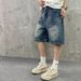 Retro Pocket Denim Shorts – Unisex High-Waisted Wide-Leg Shorts (Blue, Sizes S-Xxl) Breathable Cotton_mkmklike.com
