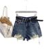 Dark Blue High-Waisted Washed Distressed Denim Shorts Women's Sexy Slimming Wide Leg Hot Pants Summer 2026 Arrival_mkmklike.com