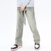 Nordmann European And American Style Ribbon Yellow Mud-Dyed Frayed Edge Jeans For Men High Street Cool Hip-Hop Loose Straight_mkmklike.com
