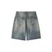 Streetwear Splatter Paint Denim Shorts – Vintage-Inspired Unisex 5-Inch Shorts With Belt Loops & Distressed Details (Hip-Hop Aesthetic)_mkmklike.com