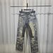 3D Printed GVC Destroyed Jeans For Men - Straight Leg Distressed Denim Pants With Whisker & Vintage Wash (Blue/Black)_mkmklike.com