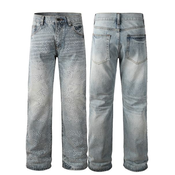 Hot Seller Rhinestone Patch Male Blue BaggyWash Plus Sizes Jeans High Street Rock Revivaleans Men_mkmklike.com
