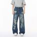 Men's Clothing Men's Wear New Niche Irregular Distressed Holes Heavy Work Street Style Straight Jeans Trend_mkmklike.com