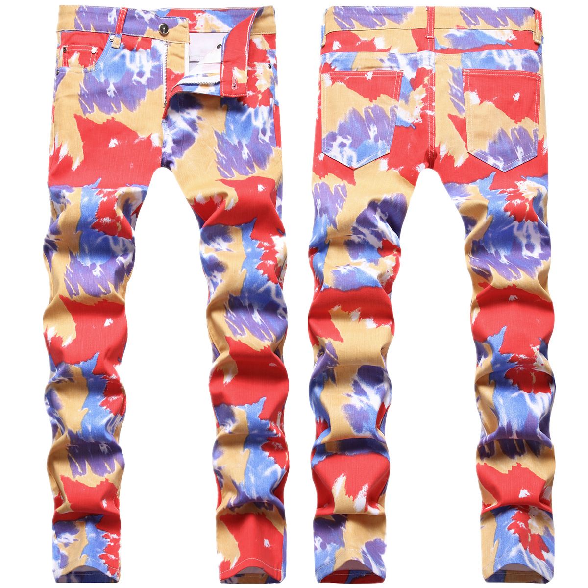 Men's Camo Print Slim-Fit Jeans – Streetwear Military-Inspired Denim Pants With Mid-Rise & Tapered Leg (28-42)_mkmklike.com