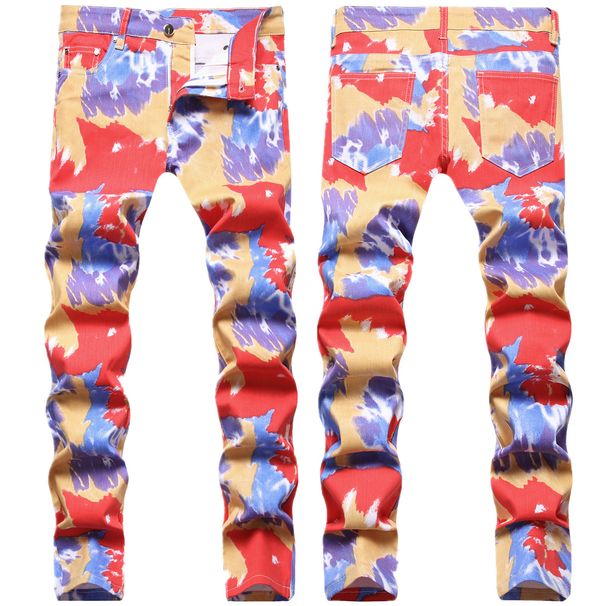 Men's Camo Print Slim-Fit Jeans – Streetwear Military-Inspired Denim Pants With Mid-Rise & Tapered Leg (28-42)_mkmklike.com