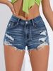 Women's Clothing High Elastic Hole Cut Blue High Waist Women's Denim Shorts_mkmklike.com