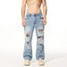 Men's Distressed Denim Jeans Straight Leg Streetwear Nightclub Monkey Whiskering Hand Stitched Ripped_mkmklike.com