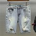 Men's Trendy Ripped Denim Shorts Thin Style Summer Casual Straight Leg Mid Length Five Point Riding Breeches_mkmklike.com