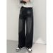 "Men's Washed Black Wide-Leg Jeans – Relaxed Straight Fit (Vintage Distressed, High-Waisted, Streetwear Staple For Spring/Fall)"_mkmklike.com