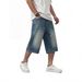 Men's Loose Straight Leg Denim Capri Shorts Summer Washed Distressed Style Exclusive Versatile Casual Pants_mkmklike.com