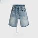 Men's Clothing Men's And Women's Spring And Summer New Ink Splashed Hand Painted Jeans, Unisex Long Belt Accessories, Blue Denim Shorts_mkmklike.com
